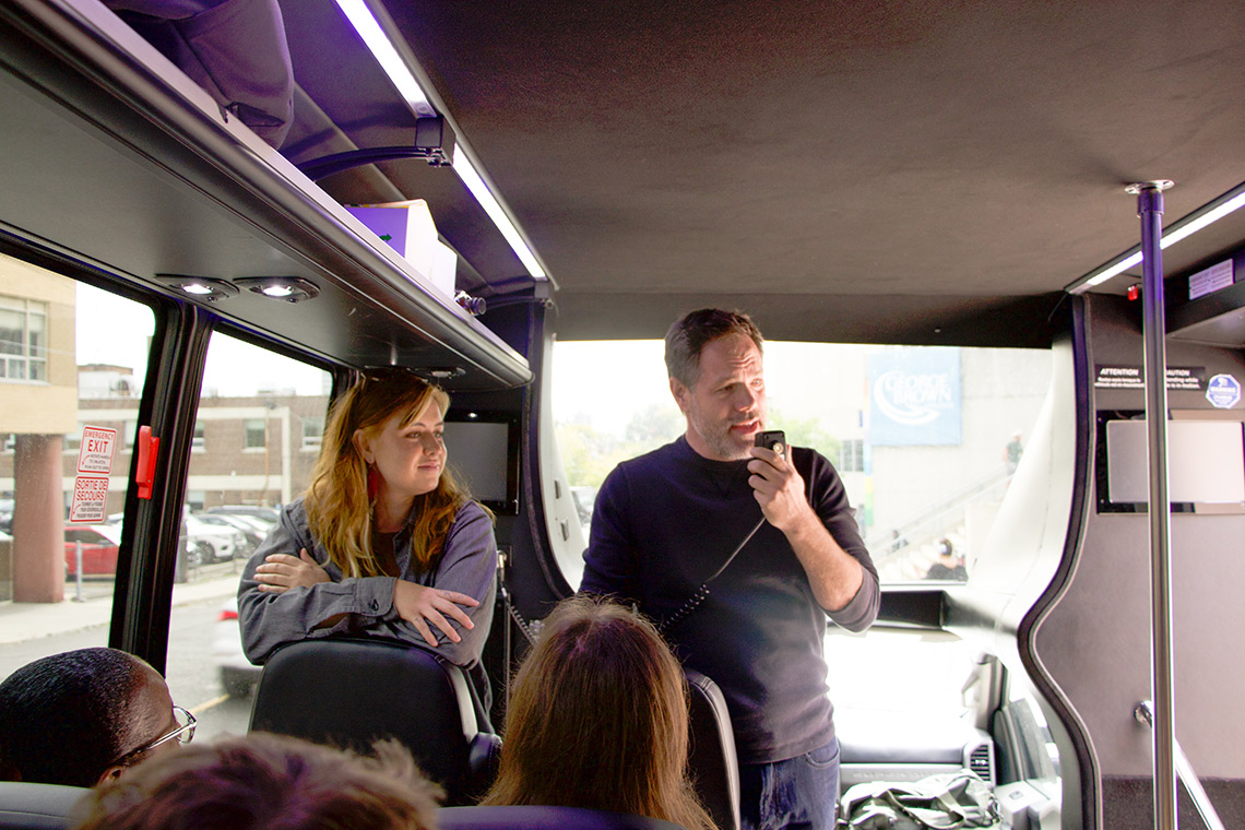 Relations on the Land Project Manager Teagan De Laronde and U of T Professor Jon Johnson lead a First Story Toronto tour (photo by Ayeshwini Lama)