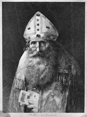 Picture shows Saint Nicholas from a etching by Muller after a painting by Boutet de Monvel. Undated.